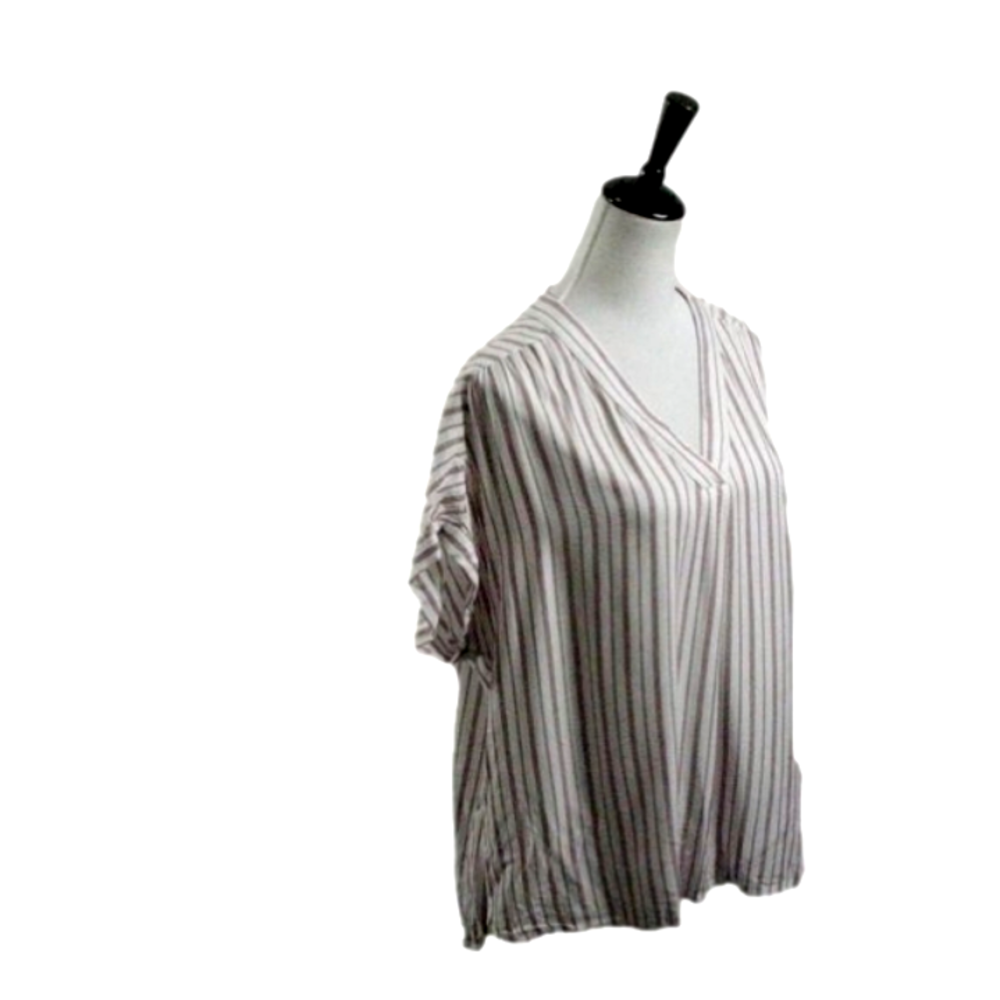 Nine West Dark Red/White Stripe Boxy Cut Short Sleeve Blouse Size XL - Picture 4 of 4